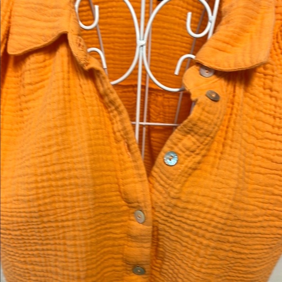 JW Style Orange Button Down Shirt with Notched Collar - Picture 3 of 6